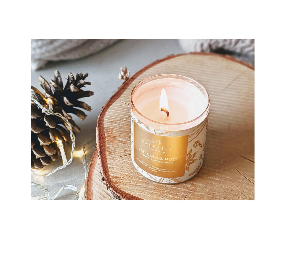 Bougie Vegan Veillée de Noël Orange Epices Cire de soja Made in France Bougie Veillée de Noël