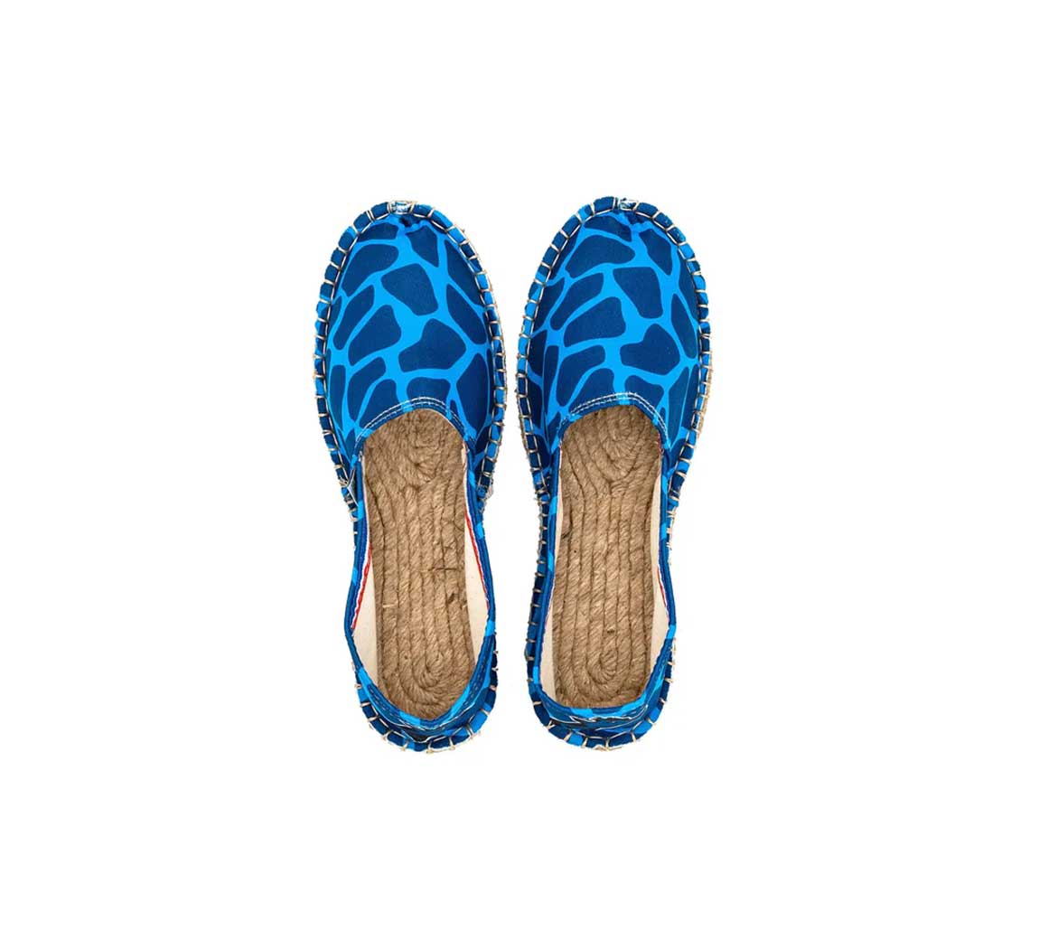 espadrille girafon bleu été toile caoutchouc recyclé coton france madeinfrance français Espadrille du Girafon