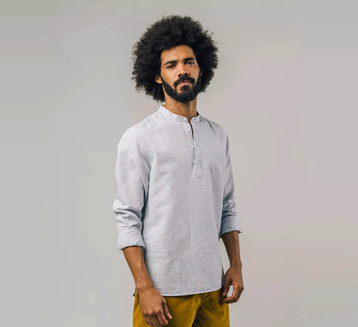 chemise homme col mao en lin Chemise Henley 